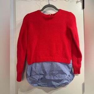 Jcrew Red Sweater with Blue Layered Hem